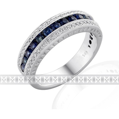 Klenoty Budín diamantový prsten z bílého zlata posetý diamanty a modrými safíry 3861032