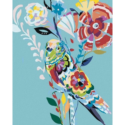 zuty Malování podle čísel Ptáček a malované květy 80 x 100 cm vypnuté plátno na rám 8596530016151
