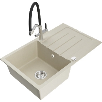 Mexen Bruno мивка гранитна 1-камерна с отцедник и кухненски смесител Duo, бежов - 6513-69-671701-07 (6513-69-671701-07)