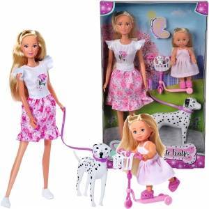 Simba Toys Steffi and Evi doll on a walk with Simba dog