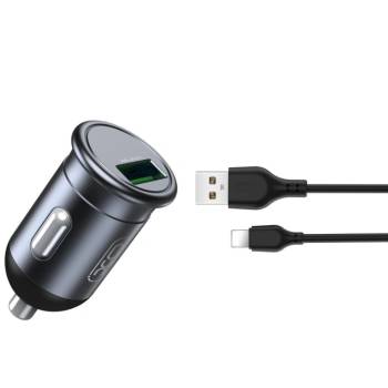 Image 1 of XO Бързо зарядно 18W за кола XO car charger CC46 QC 3.0 1x USB gray + Lightning cable, Сив (CC46)