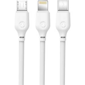 XO NB103 кабел за данни 3в1 USB - Type-C/мълния/microUSB, 100 см, БЯЛ XO-NB103_W (XO-NB103_W)