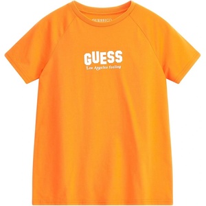 GUESS Тениска с къс ръкав за момче в оранжево с надпис Guess в бяло