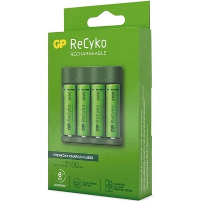 GP Batteries RECYKO Зарядно устройство за батерии с LED индикатор, съвместимо с 4xAA/AAA батерии + 4бр. 2100mAh AAA батерии, B421 (B421)
