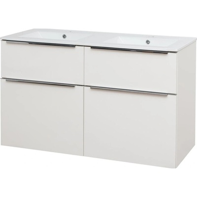 Mereo Mailo, kúpeľňová skrinka s keramickým umývadlom 121 cm, biela, chróm madlo