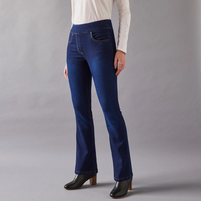 Strečové bootcut džegíny pre nižšiu postavu tmavomodrá