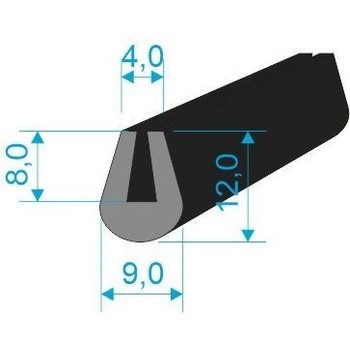 00535050 Pryžový profil tvaru "U", 12x9/4mm, 60°Sh, EPDM, -40°C/+100°C, černý