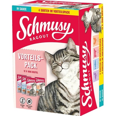 Schmusy Ragout Adult z kuřecího hovězího lososa a kachny in Sauce 12 x 100 g