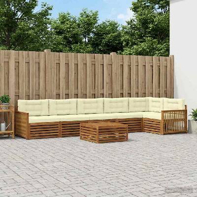 vidaXL Комплект дивани за открито 7 pcs Натурален и Крема (3383448)