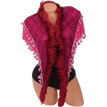 Image 1 of Ефектен шал в розово с пухче, пискюли и дантела