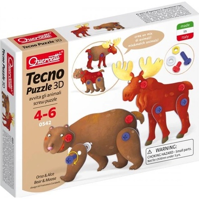 Quercetti Tecno Puzzle 3D medveď a los 0542