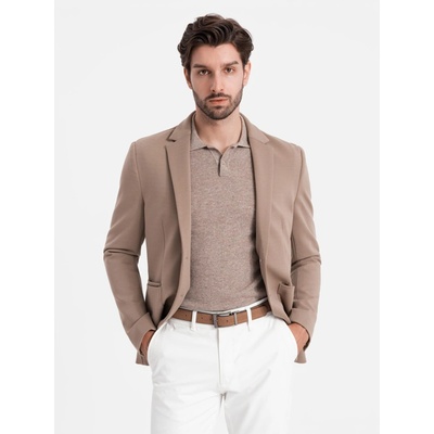 Ombre Men's jacket with patch pockets dark beige hnedá