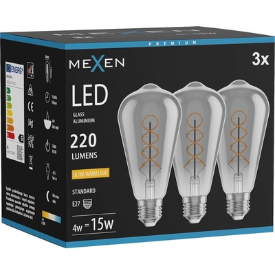 Mexen Vintis 3x LED крушка нажежаема спирала E27, ST64, 4W, Топла - 2200K, 220 lm, опушена (L162-E27-0422-70x03)