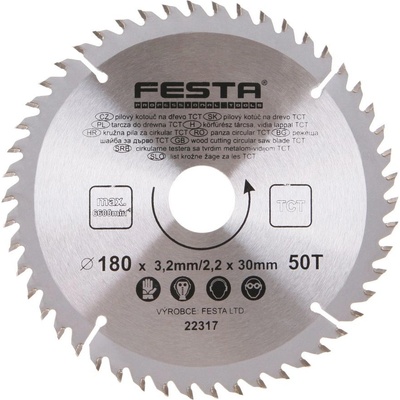Festa Pilový kotouč s SK plátkem, 180 x 30 mm, 50 zubů, TCT 22317