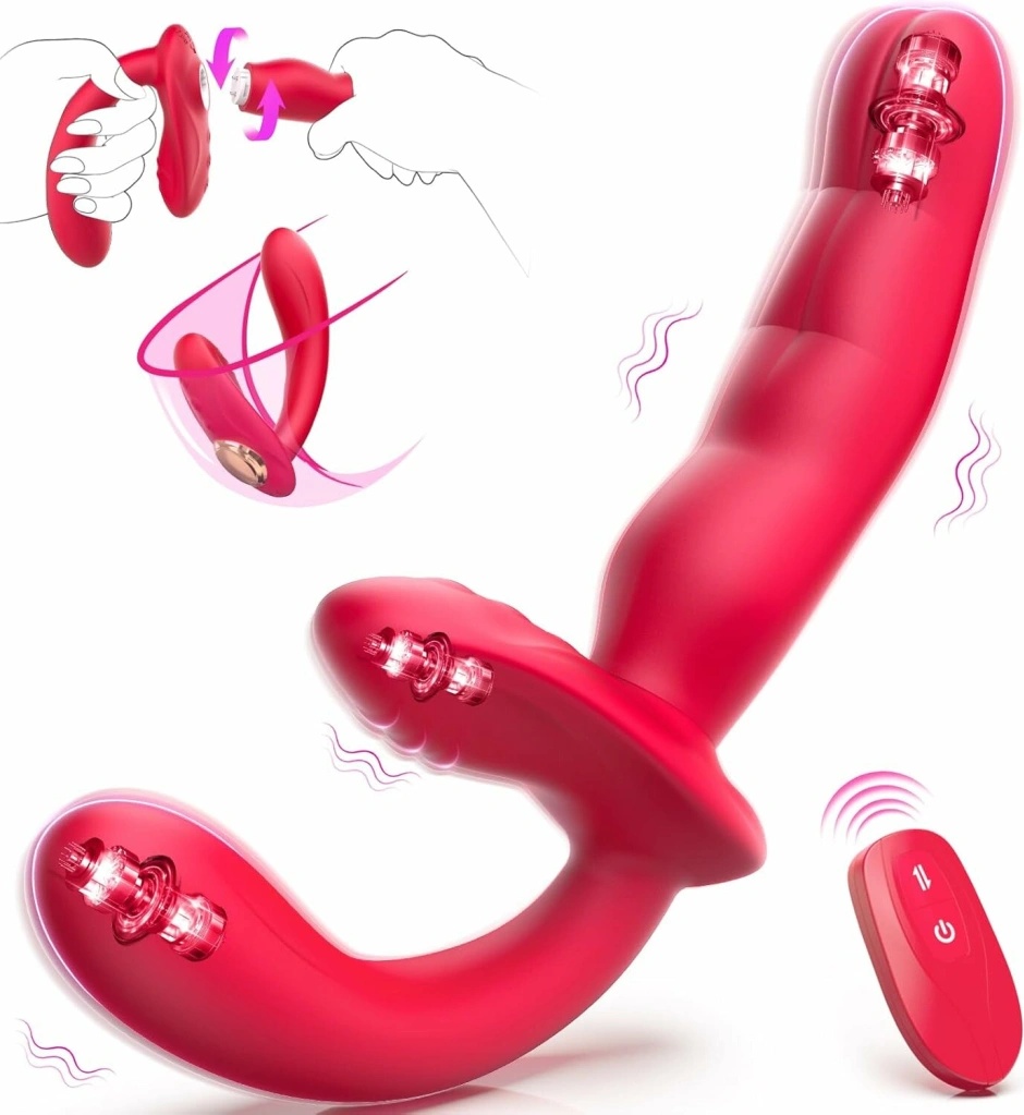 SuperLove 3in1 G Spot & Clitoris Stimulating Strapless Strap On with Remote Red