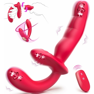 SuperLove 3in1 G Spot & Clitoris Stimulating Strapless Strap On with Remote Red – Zboží Dáma