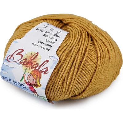 Pletací vlněná, hedvábná příze Babala 50 g Varianta: 14 (010) hořčicová, Balení: 1 ks 59045/151252/285421