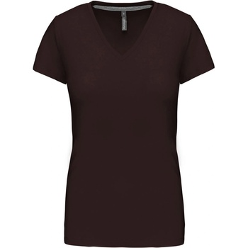 Kariban v-neck k381 / Дамска тениска с къс ръкав - шоколад s (20k38114001)