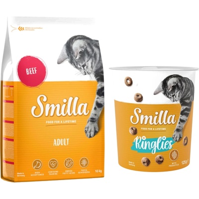 Smilla 10 кг Smilla суха храна + 125 г Prebiotic Snacks Ringlies подарък! - Adult с говеждо