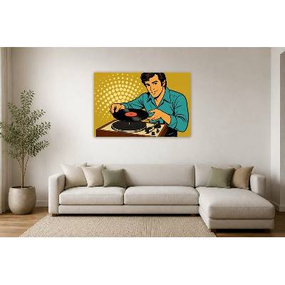 Obraz na plátně – Muž s vinylovou deskou u gramofonu 135 × 90 cm