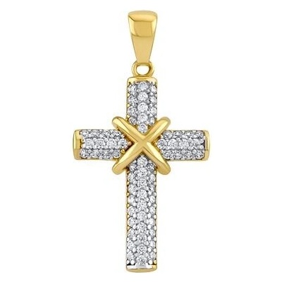 SILVEGO Zlatý prívesok krížik Jeremiel s Brilliance Zirconia QR042PGY