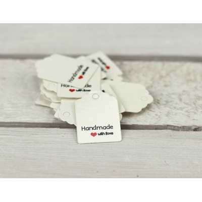 Pro Háčkování Papírová cedulka Hand made with love 3x2 cm bílá 5 ks