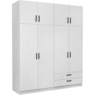 TopMebel Victoria четирикрилен гардероб от меламин с надстройка в бял цвят 200×60×240 см