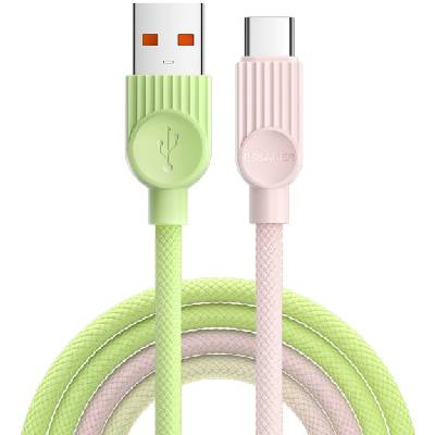 ES-X73 оплетен кабел за зареждане и пренос на данни - USB-A към USB-C - 2 m - зелено-розов (91820)
