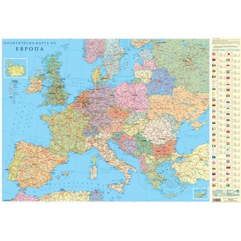 Image 1 of ДОМИНО Стенна карта 70х100cm, 2лайсни, 150g, UV-лак, Европа/пол (06010-А-ЕВРОПА/ПОЛ)