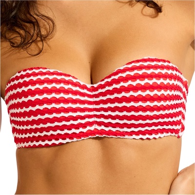 Seafolly Дамско бикини горнище Seafolly Women's Mesh Effect Bustier Bandeau Bikini top - Chilli Red / White - размер 34 (EU) (150-4259-0512)