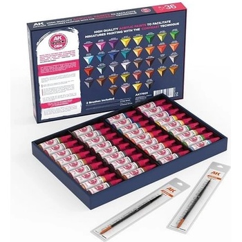 AK Interactive Quick Gen Quick Paint Set 36 barev a 2 štětce