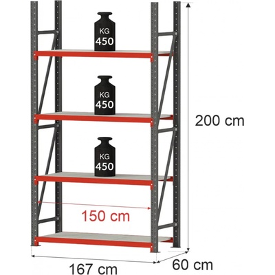 Regalydoskladu Regál Fortis 200 x 167 x 60 cm 4 police