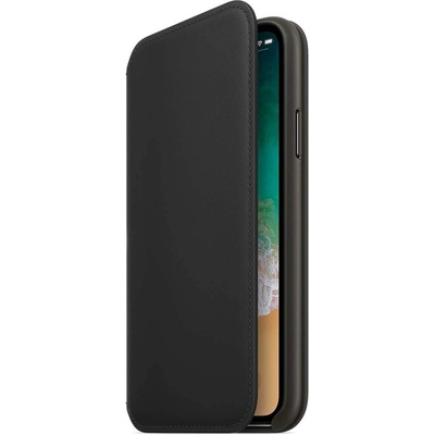 Apple Leather Folio Case - оригинален кожен (естествена кожа) калъф за iPhone X (черен)