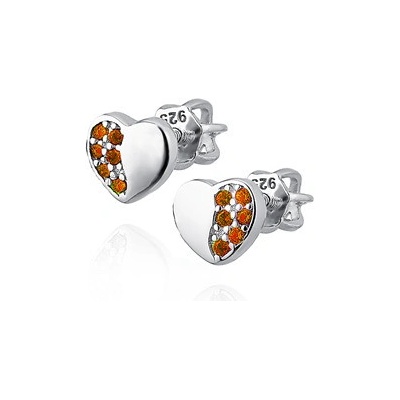 Nubis stříbrné šroubovací náušnice srdíčka červené zirkony NB-3615R