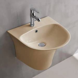 Inter Ceramic Мивка за баня ICC 4746BEIGE, Inter Ceramic, с полуконзола, стенен монтаж, с отвор за смесител и преливник, порцелан, бежов мат, 48x46x37см (4746BEIGE)