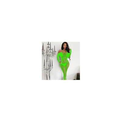 Bdsm-Bodage-Shop Síťovaný bodystocking s otvorem v rozkroku Zelená hrášková W637