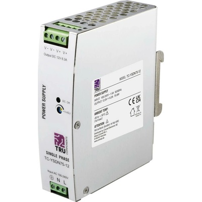 TRU COMPONENTS TC-13804588 síťový zdroj na DIN lištu 12 V/DC 6.3 A 75.6 W Počet výstupů:1 x Obsah 1 ks