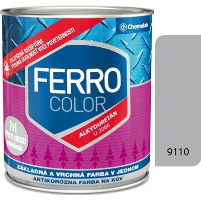 Chemolak FERRO COLOR U 2066 pololesklá antikorózna farba 2v1 9110 hliníková 2,5L
