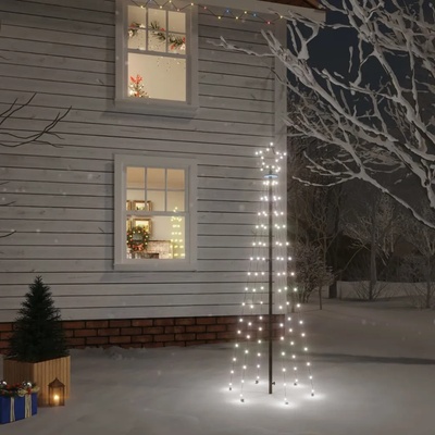 vidaXL Коледна елха с шип, студено бяло, 108 LED, 180 см (343551)