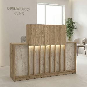 TopMebel Davis TopMebel меламиново бюро за рецепция с LED в цвят сепет дъб - травертин 150x41.8x115cm