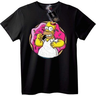 NOONEBRAND Тениска с Хоумър Симпсън и понички - 2XL, Black