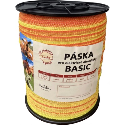 Páska BASIC 20 mm pro el. ohradník, 4x0,16 mm Niro, žluto-oranž. - 400 m