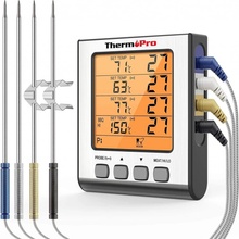 ThermoPro TP-17H digitální kuchyňský teploměr, čtyři sondy, stříbrný TP-17H
