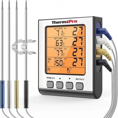 ThermoPro TP-17H digitální kuchyňský teploměr, čtyři sondy, stříbrný TP-17H – Zboží Mobilmania