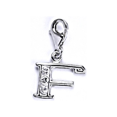 Čištín Stříbrný přívěšek na karabinku se zirkony písmenko F, P 1106