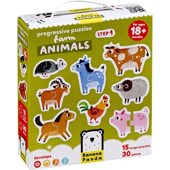 BANANA PANDA Бебешки пъзел Banana Panda 15 в 1 - Животните във фермата (49208)