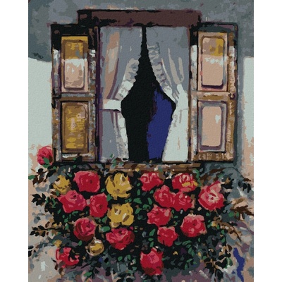 Zuty Malování Podle Čísel Okno S Rozkvetlými Květinami 80 x 100 Cm Plátno Rám 8596530088431