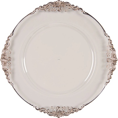 Clayre & Eef Transparentný servírovací tanier s medeným okrajom a zdobením 35 x 2 cm