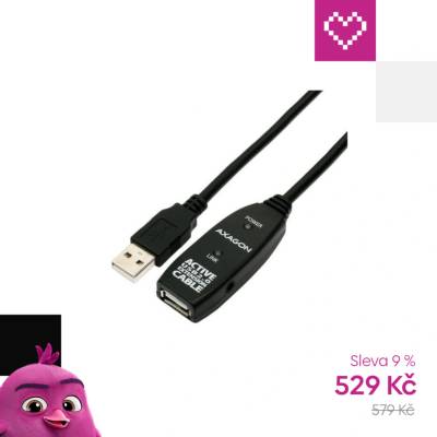 Axagon ADR-220 USB 2.0 A-M na A-F aktivní prodlužovací / repeater, 20m