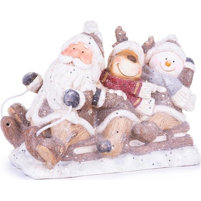 MagicHome Dekorace Vánoce Santa sob a sněhulák na saních keramika 45x23x34,50 cm
